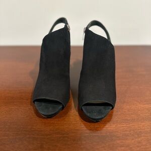 Via Spiga Black Suede Women's Peep-Toe Heels - Size 8